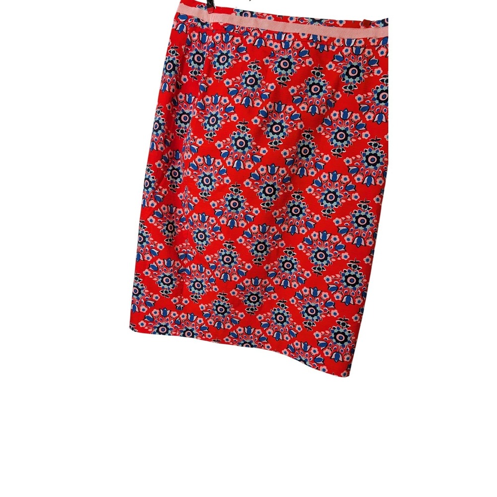 Boden Red Floral Medallion Pencil Skirt Size US 6R Cotton Stretch T0135